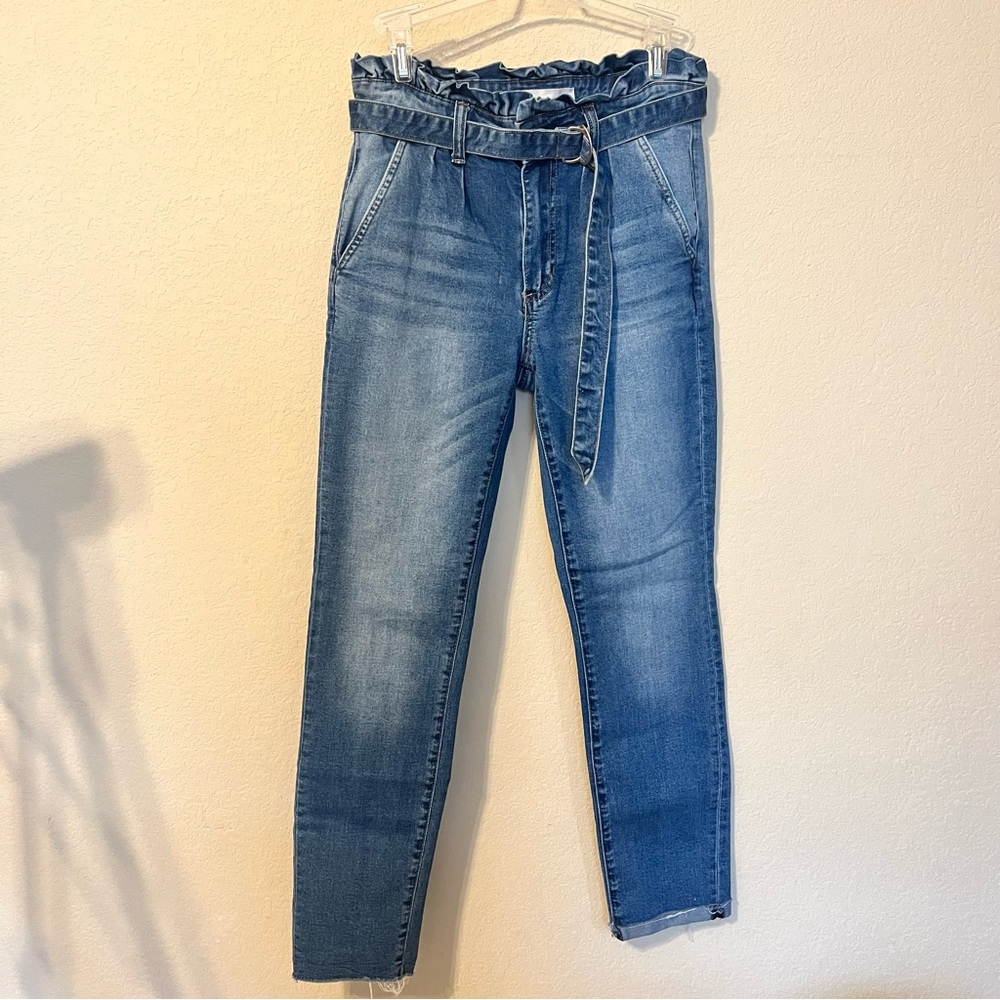 Ashley Mason Medium Wash Paper bag Waist Skinny Jeans with Matching Belt